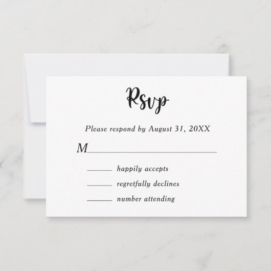 Zwart Wit Bloemen Botanisch Monogram Koppel Naam RSVP Kaartje (Voorkant)