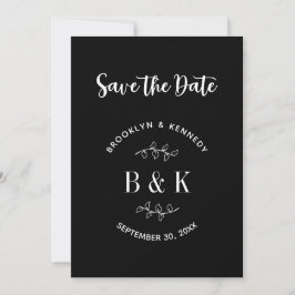 Zwart Wit Bloemen Botanisch Monogram Koppel Naam Save The Date