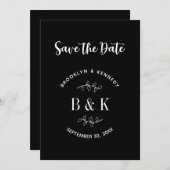 Zwart Wit Bloemen Botanisch Monogram Koppel Naam Save The Date (Voorkant / Achterkant)