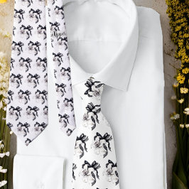 Zwart Wit Bloemen Botanische Lily Kant Lint Stropd Stropdas