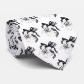 Zwart Wit Bloemen Botanische Lily Kant Lint Stropd Stropdas (Opgerold)