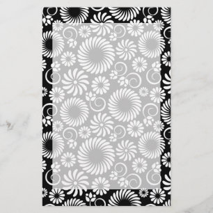 Zwart-wit bloemen briefpapier