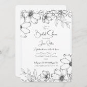 Zwart & Wit Bloemen Bruidsdouche Uitnodiging (Voorkant / Achterkant)