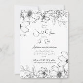 Zwart & Wit Bloemen Bruidsdouche Uitnodiging (Voorkant)