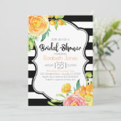 Zwart & Wit Bloemen Bruidsdouche Uitnodiging (Staand voorkant)