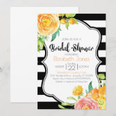 Zwart & Wit Bloemen Bruidsdouche Uitnodiging (Voorkant / Achterkant)