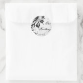 Zwart-wit Bloemen Bruiloft Envelop Seal Ronde Sticker (Tas)