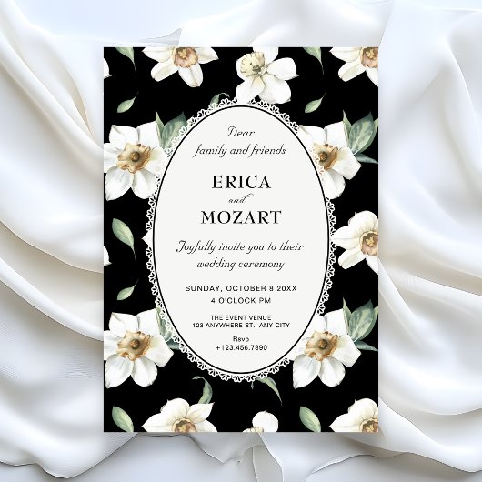 Zwart-wit bloemen bruiloft kaart