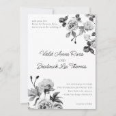 Zwart-wit Bloemen bruiloft Kaart (Voorkant)