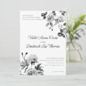 Zwart-wit Bloemen bruiloft Kaart (Staand voorkant)