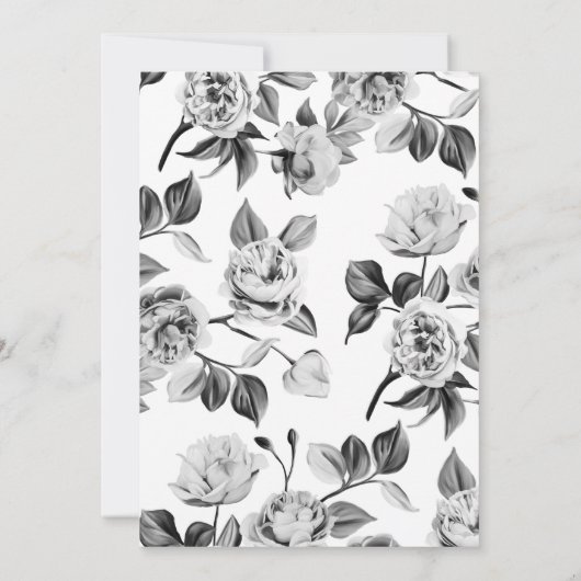 Zwart-wit Bloemen  bruiloft Kaart (Achterkant)