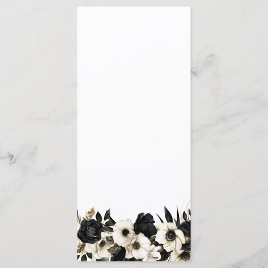 Zwart-wit Bloemen Bruiloft Menu (Achterkant)