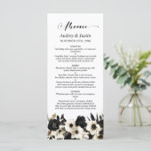 Zwart-wit Bloemen Bruiloft Menu (Staand voorkant)