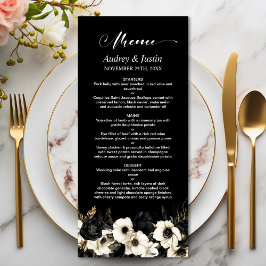 Zwart-wit Bloemen Bruiloft Menu