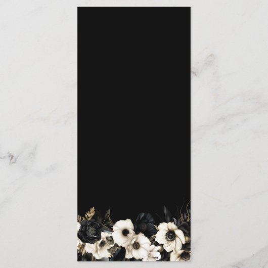 Zwart-wit Bloemen Bruiloft Menu (Achterkant)