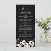Zwart-wit Bloemen Bruiloft Menu (Staand voorkant)