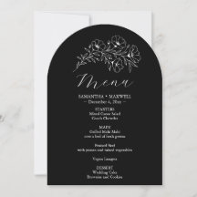 Zwart-wit Bloemen Bruiloft Menu