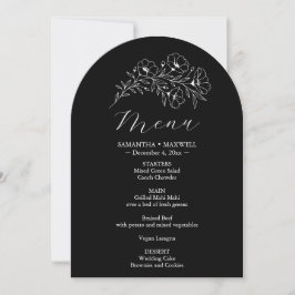 Zwart-wit Bloemen Bruiloft Menu Kaart