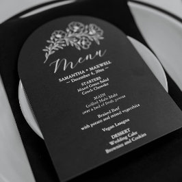 Zwart-wit Bloemen Bruiloft Menu Kaart