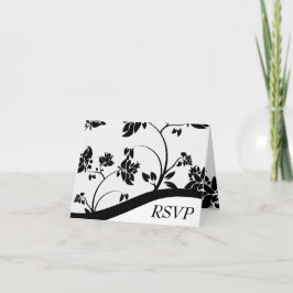 Zwart & Wit Bloemen Bruiloft RSVP-kaart