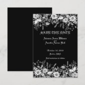 Zwart-wit bloemen bruiloft save the date (Voorkant / Achterkant)
