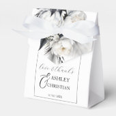 Zwart-wit bloemen bruiloft sjabloon bedankdoosjes (Voorkant Zijde)