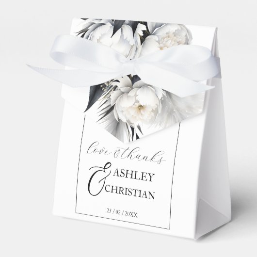 Zwart-wit bloemen bruiloft sjabloon bedankdoosjes (Voorkant Zijde)