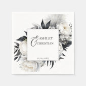 Zwart-wit bloemen bruiloft sjabloon servet (Voorkant)