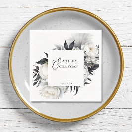 Zwart-wit bloemen bruiloft sjabloon servet