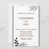 Zwart-wit bloemen bruiloft uitnodiging (Voorkant)