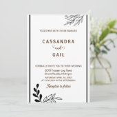 Zwart-wit bloemen bruiloft uitnodiging (Staand voorkant)