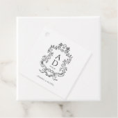 Zwart-wit bloemen bruiloftsmonogram  bedankjes labels (In situ)