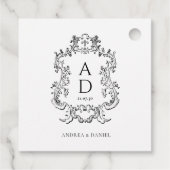 Zwart-wit bloemen bruiloftsmonogram  bedankjes labels (Achterkant)