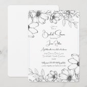 Zwart & wit bloemen bruiloftsshower uitnodiging (Voorkant / Achterkant)