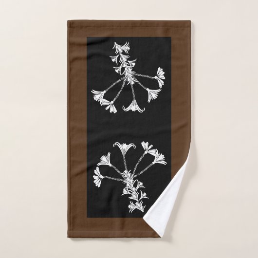 Zwart Wit Bloemen Bruin Trim Handdoek Set (Handdoek)