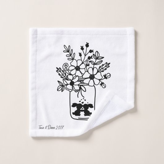 Zwart & Wit Bloemen Bunnies Wasdoek Washandje (Wasdoekje)