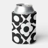 Zwart-wit Bloemen Checkerboard Classic Retro Blikjeskoeler (Blikje Voorkant)