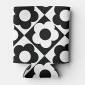 Zwart-wit Bloemen Checkerboard Classic Retro Blikjeskoeler (Voorkant)