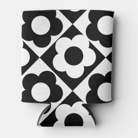 Zwart-wit Bloemen Checkerboard Classic Retro Blikjeskoeler (Voorkant)