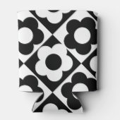 Zwart-wit Bloemen Checkerboard Classic Retro Blikjeskoeler (Achterkant)