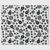 Zwart-wit Bloemen Daisies Naadloos Patroon Cadeaupapier (Vlak)