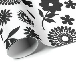 Zwart-wit Bloemen Daisies Naadloos Patroon Cadeaupapier