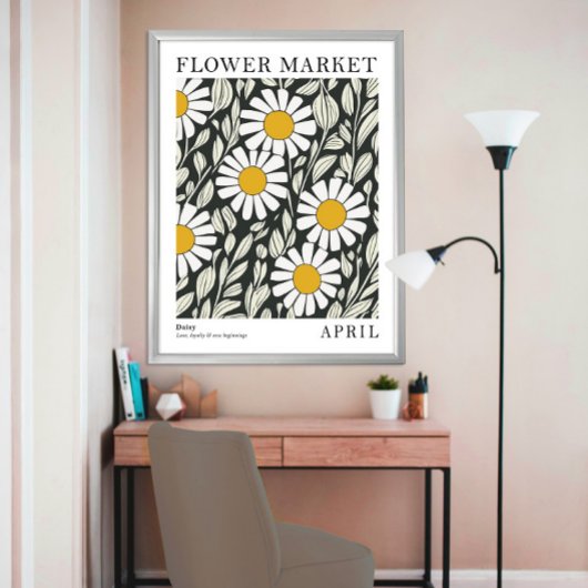 Zwart Wit Bloemen Daisy April Geboorte Bloemen Mar Poster