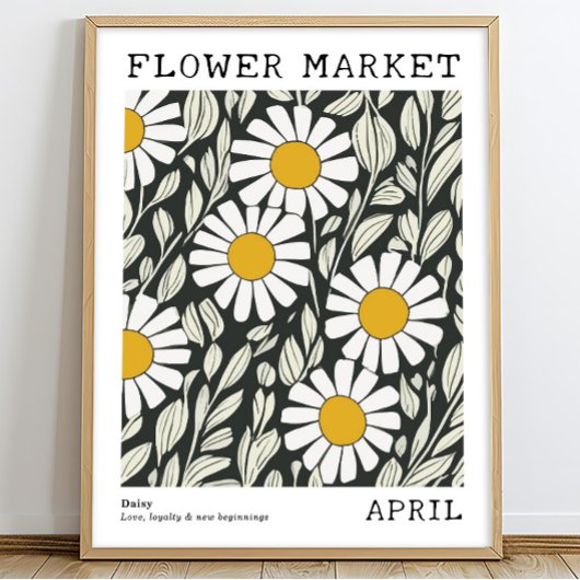 Zwart Wit Bloemen Daisy April Geboorte Bloemen Mar Poster