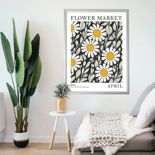 Zwart Wit Bloemen Daisy April Geboorte Bloemen Mar Poster