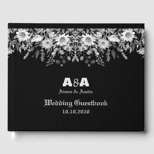 Zwart-wit Bloemen Daisy Border Gastenboek (Voorkant)