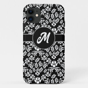 Zwart-wit Bloemen Damask Custom Case-Mate iPhone Case