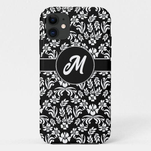 Zwart-wit Bloemen Damask Custom Case-Mate iPhone Case (Achterkant)