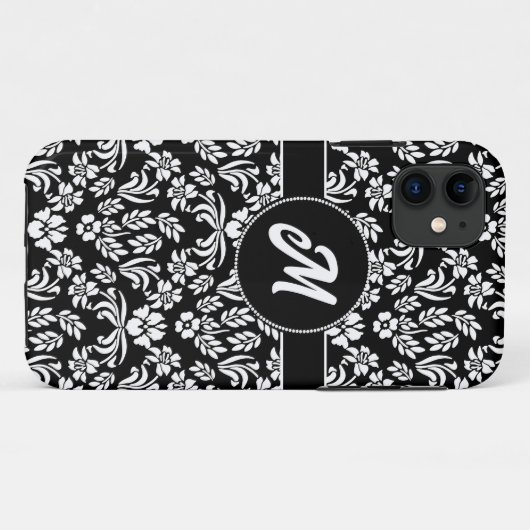 Zwart-wit Bloemen Damask Custom Case-Mate iPhone Case (Achterkant (horizontaal))