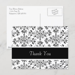 Zwart Wit  Bloemen Damask Dank u Briefkaart